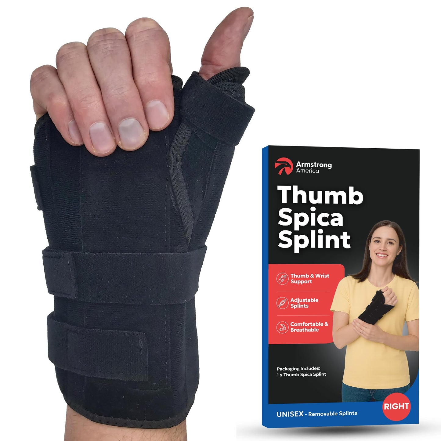 Thumb Spica Splint & Wrist Brace | Both a Wrist Splint & Trigger Thumb Brace to Support Sprains, Tendinosis, De Quervain's Tenosynovitis, Fractures | Arthritis & Carpal Tunnel Pain (Right Hand S/M)