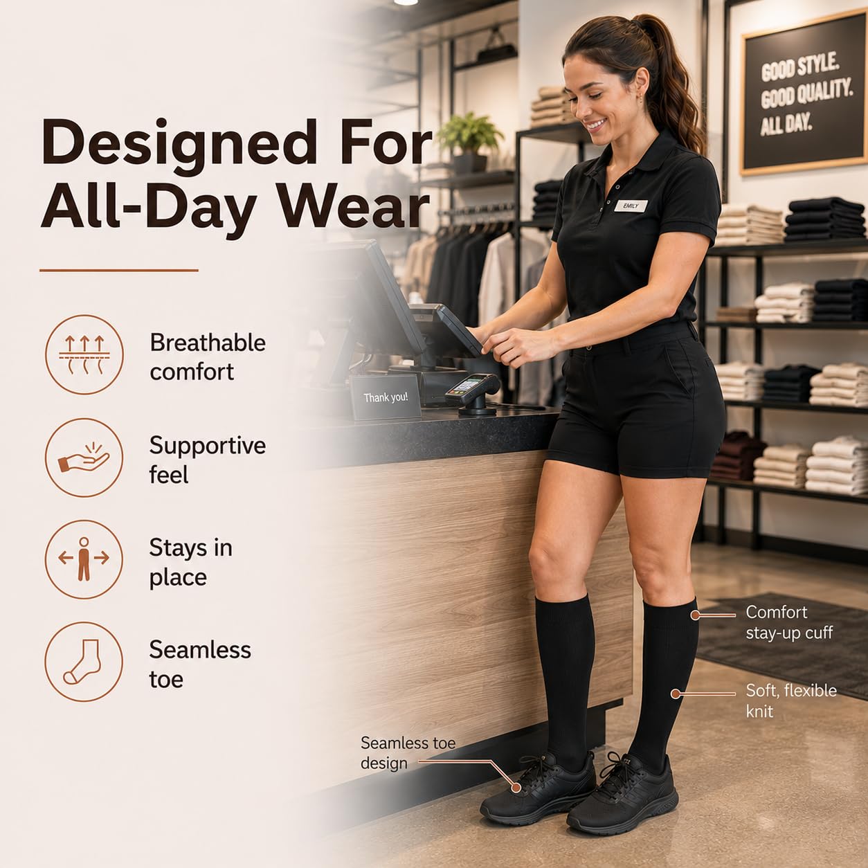 CopperJoint 15-20 mmHg Compression Socks for Women & Men, Knee High Graduated Compression Socks for All-Day Standing, Travel, Work, Running & Daily Support