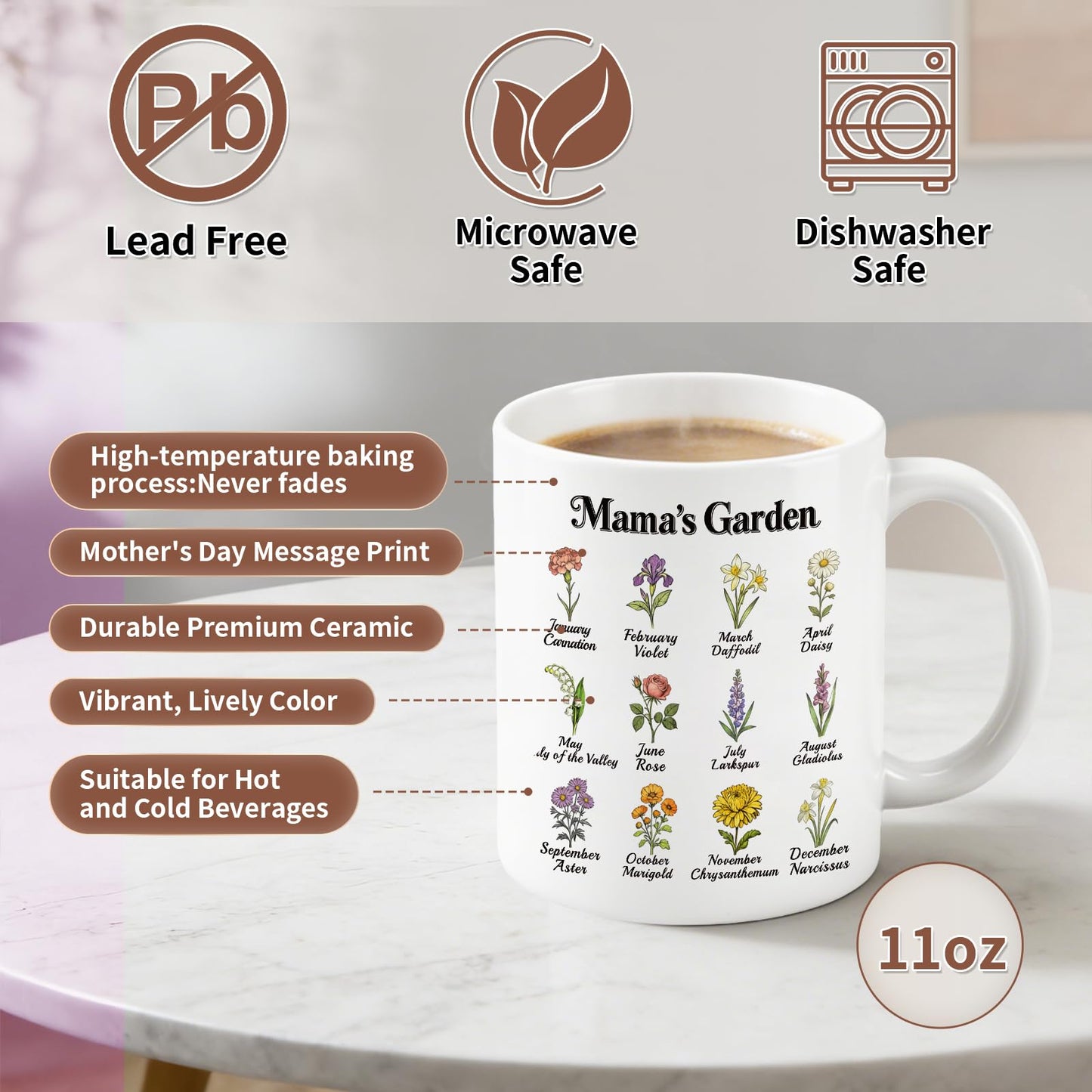 MAVIT Mom Birthday Gifts from Daughter Son - Large Coffee Mugs Ceramic 12Oz Tea Cup, Mama‘s Garden Best Mom Ever Gifts, Mothers Day Gifts for Mom