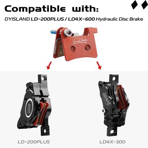 DYISLAND MT600 Electric Bike Disc Brake Pad Two Pairs, Suitable for DYISLAND LD-200PLUS LD4X-600, (Semi-Metallic/Sintered-Metal) (Semi-Metal)