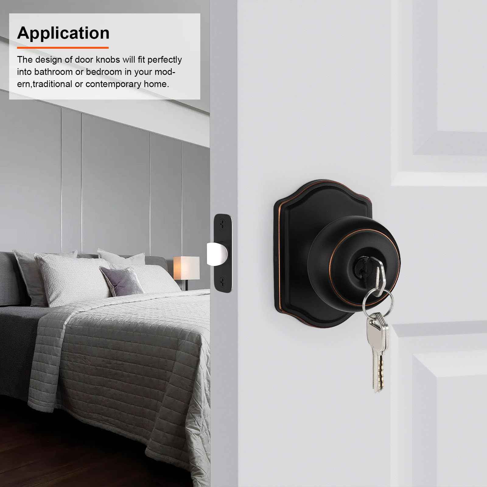 Haidms Keyed Entry Bronze Door Knob Interior, Exterior Locking Door Knobs, Oil Rubbed Bronze Exterior Doorknobs with Lock and Key, 1 Pack