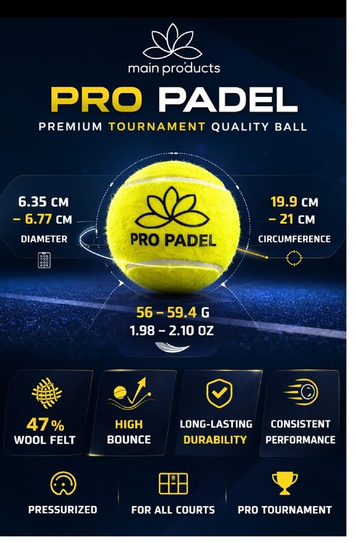 Main Products Pro Padel Balls - 4 Pack (12 Balls) - Pressurized Padel Balls - Premium Natural Rubber Core - 47% Wool Felt - Professional Tournament Quality - Consistent Bounce - for All Courts.
