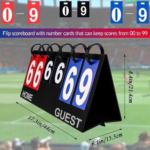 Flip Scoreboard | Portable Tabletop Score Keeper for Football, Basketball, Volleyball - 6-Digit Display