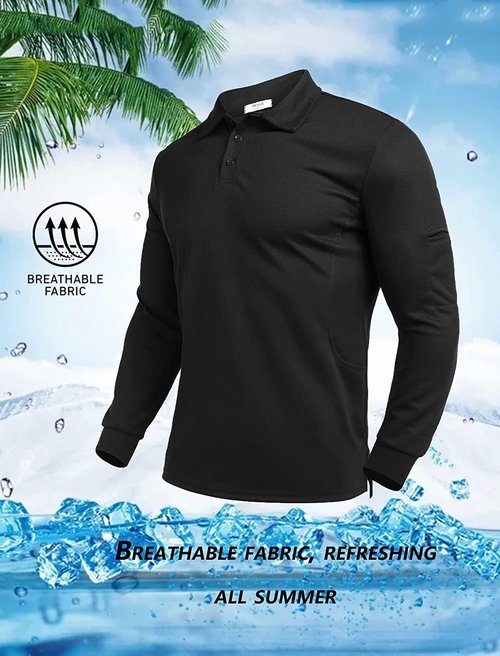 Deyeek Men's Long Sleeve Golf Polo Shirt - Quick Dry UPF 50+ Sun Protection | Casual Collared Style
