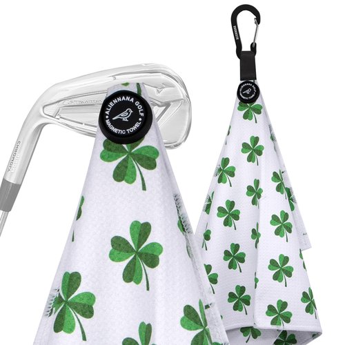 Aliennana Magnetic Golf Towel, Microfiber Waffle Design with Clip - Industrial Strength Magnet for Strong Hold to Golf Bags, Carts Clubs (Lucky Clover)