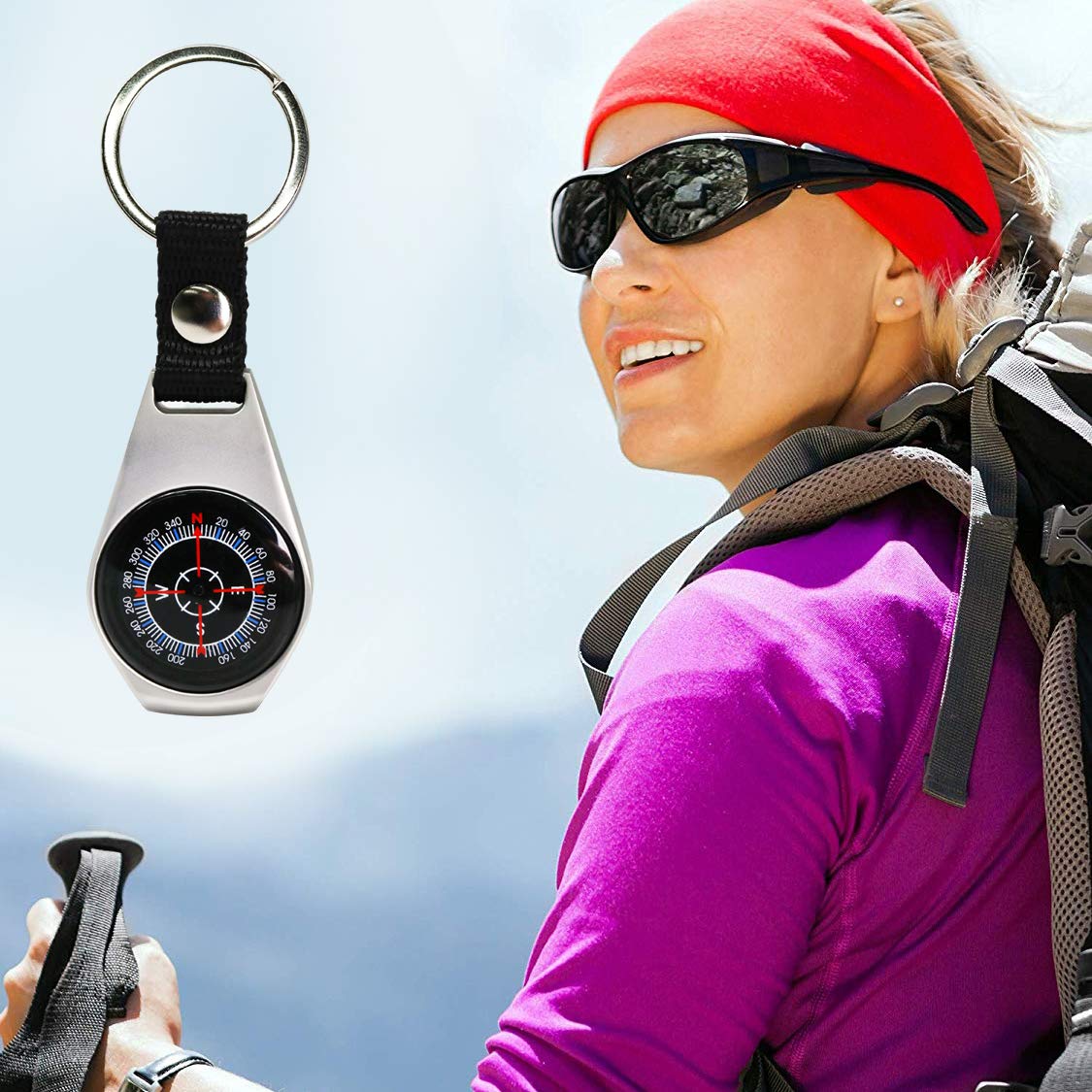 Keychain Pocket Backpack Compass Equipment, 2 Pack Key Ring Survival Mini Metal Compass, Bulk Compass for Men Kids Hiking, Suunto, Camping, Teacher