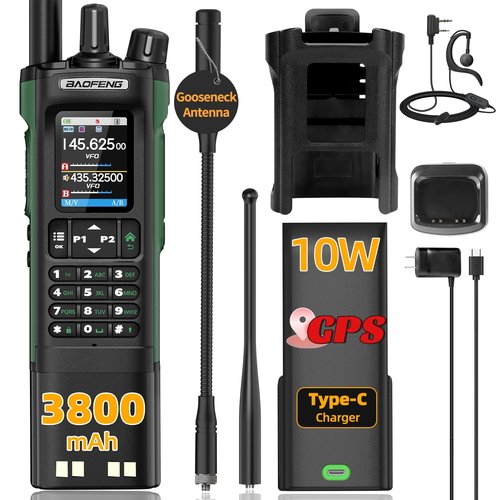Ham Radio BAOFENG Radio UV32 Handheld 10W Rechargeable Walkie Talkies Long Range UV-32 5RM Two Way Radio NOAA Weather Radio with GPS,APP Programming Copy Frequency 3800mAh Battery USB-C Charging