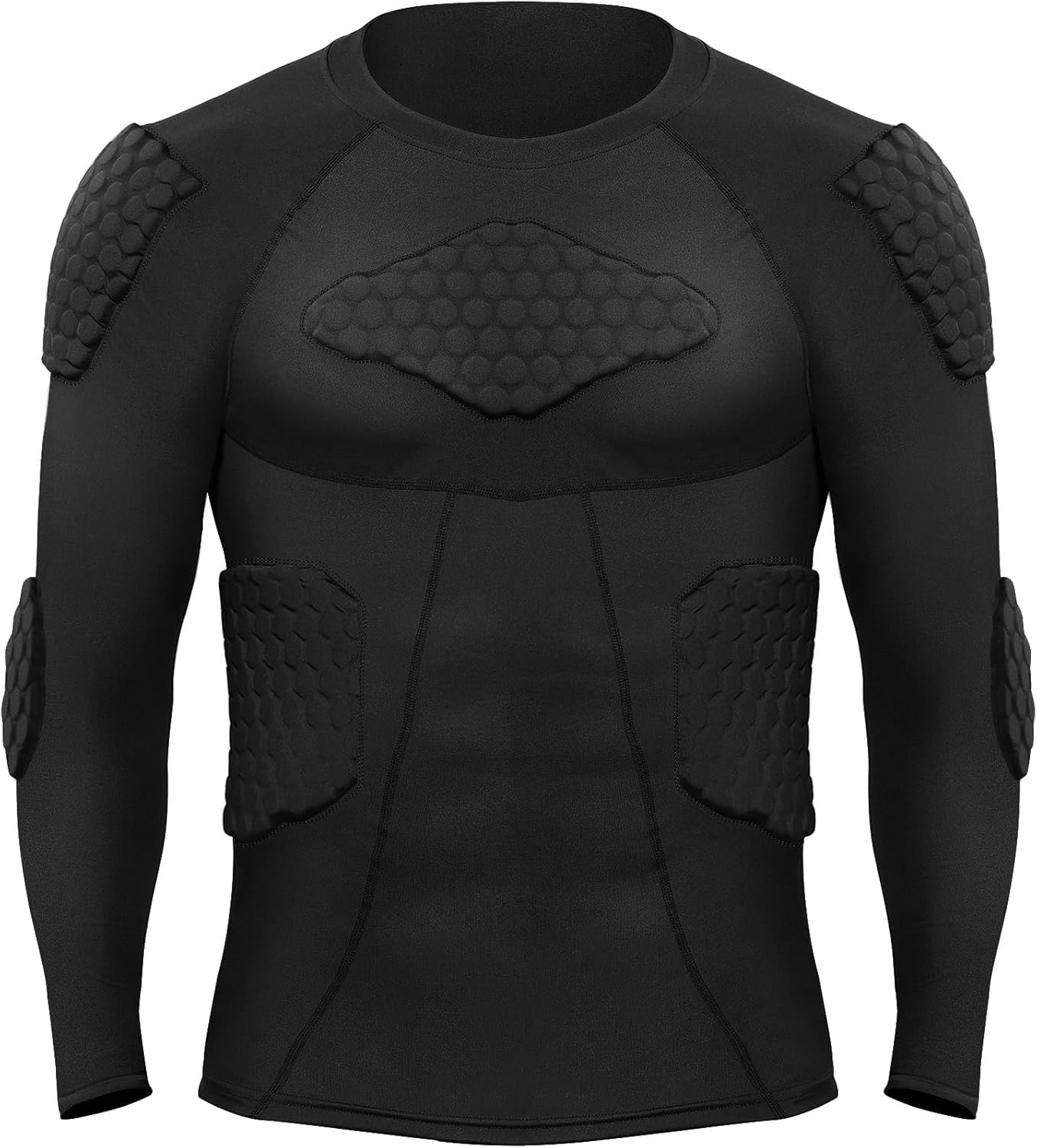 Zicac Men's Compression Rash Guard - Shock-Absorbing Padded Shirt for Soccer & Basketball | Protective Chest Rib Guards