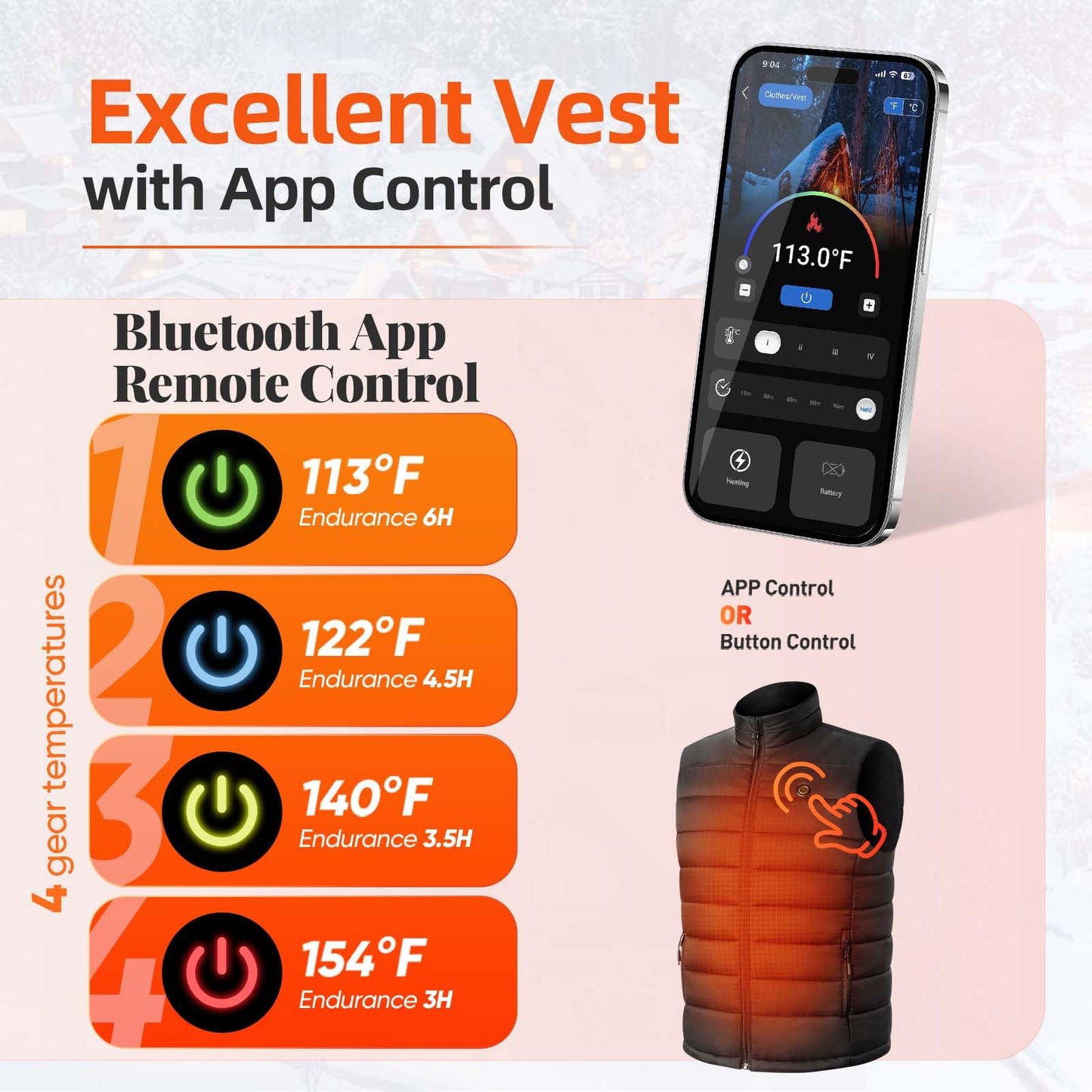 Bopoid Heated Vest for Men with APP Control, Lightweight Electric Mens Heated Vest with 12V Battery Pack for Winter Cycling (Size L)