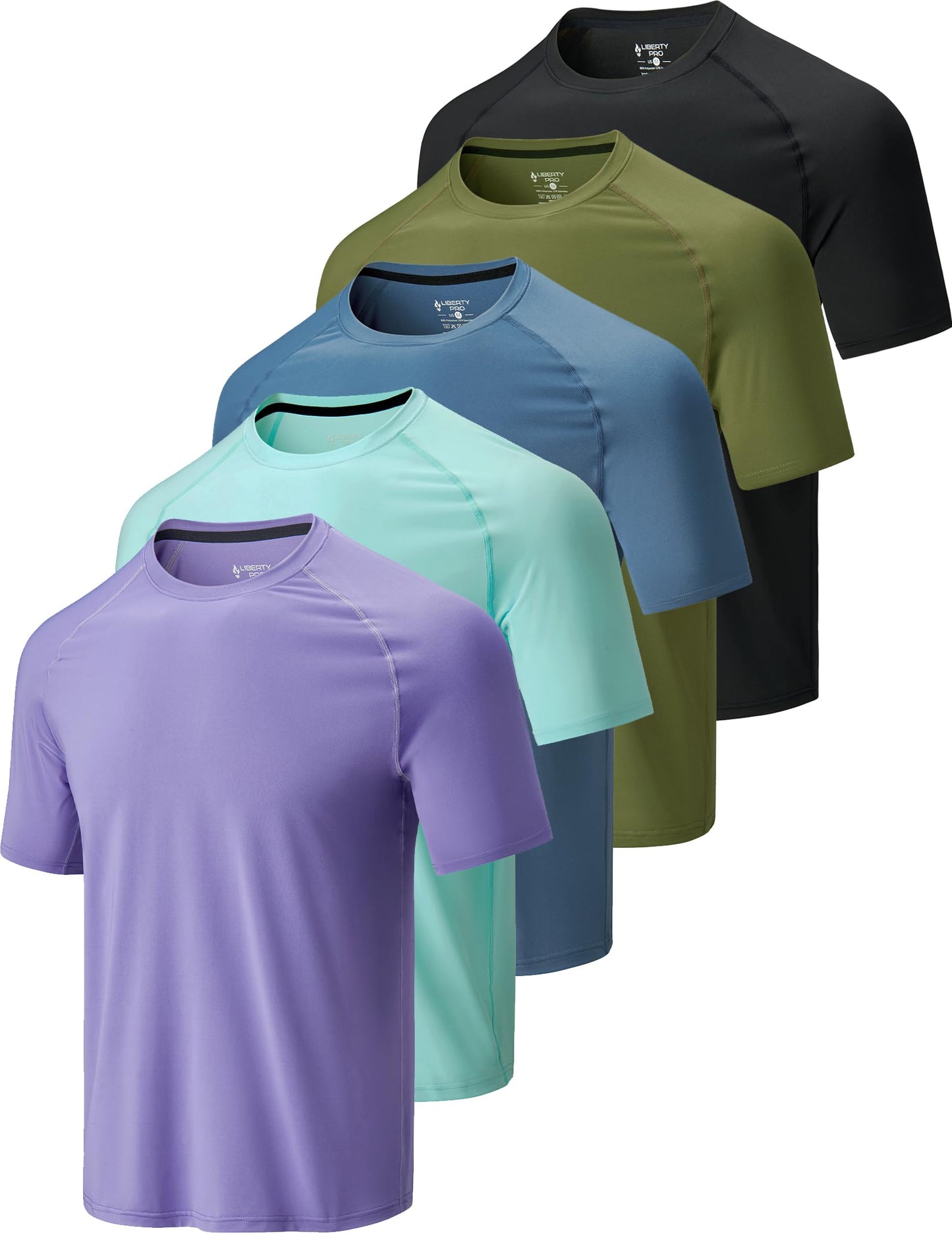 5 Pack Men’s Active Quick Dry Crew Neck T Shirts | Athletic Running Gym Workout Short Sleeve Tee Tops Bulk (Set 8, Large)