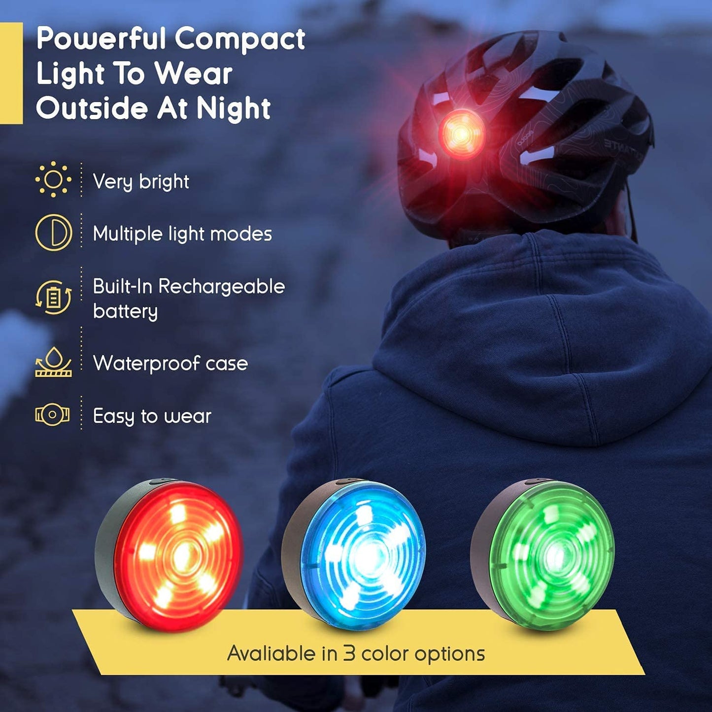 Everbeam E200 LED Bicycle Lights Front and Rear Rechargeable | Powerful Waterproof Safety Clip On LED Light Set, For Runners, Cycling, Dog Walking, Kayaking - Includes Straps For Wearing - 2 Pack, Red