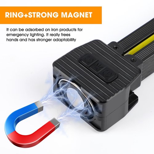 Magnetic Gym Lamp for Posing, Portable Magnet LED Flashlight with Hanging Hook, 7th Gear Dimming & 180 Degree Folding, Handheld USB Rechargeable Power Bank Camping Light