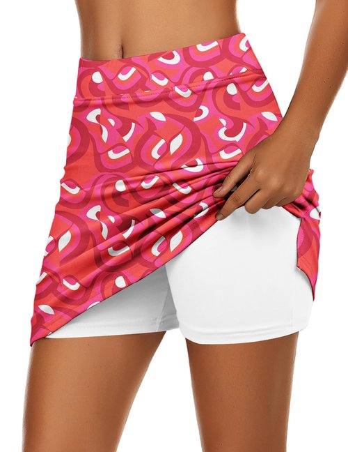 Ekouaer Womens Golf Skort A Line Tennis Skirt High Waisted Athletic Skort Skirts with Shorts 2026, Red Art Wave Large