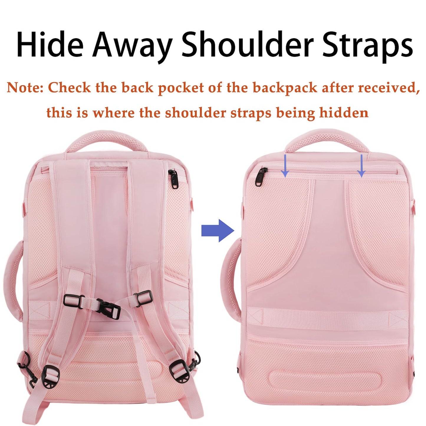 MATEIN 45L Womens Travel Backpack, Extra Large Carryon Backpack Fits Overhead Bin, Cute Weekender Daypack for Travel on Airplane, Traveling Accessories for Women, Pink