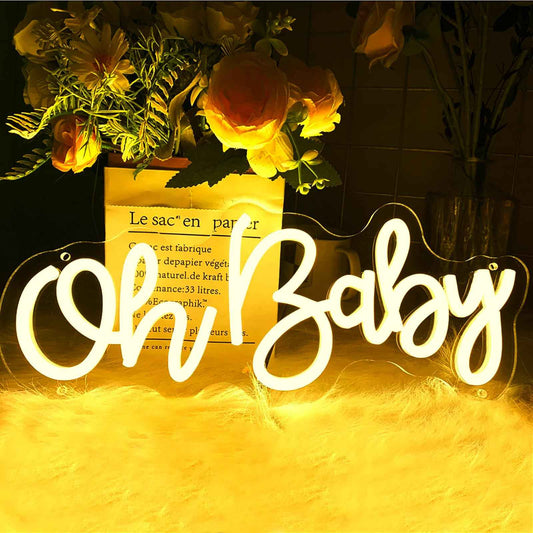 Oh Baby Neon Sign, Oh baby Light Up Sign USB Powered for Backdrop Baby Shower, Birthday, Wedding Decor (16" x 7", Warm White)
