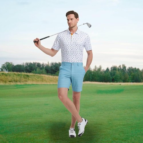 M MAELREG Men's Golf Polo Shirt - Short Sleeve, Moisture-Wicking Performance, Stylish Print Design