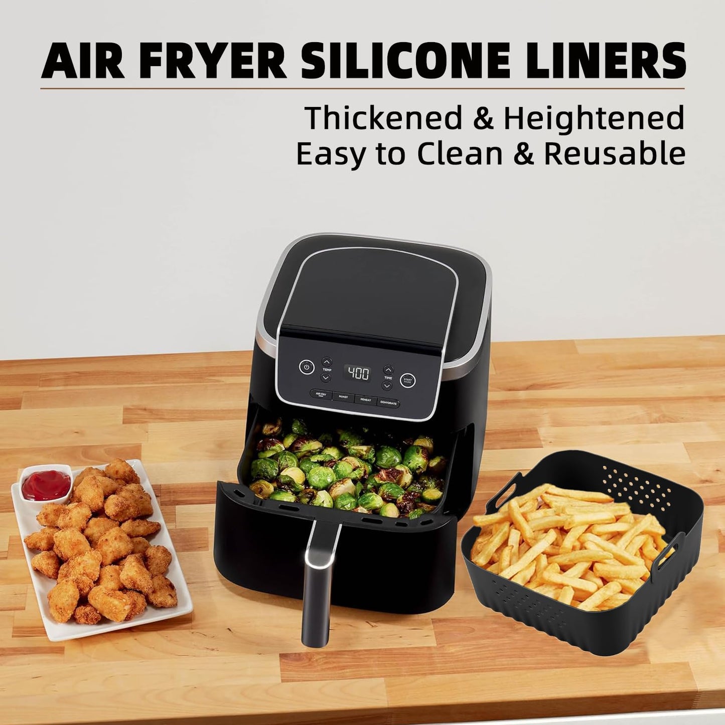 LYHOLKEER Air Fryer Liners Silicone for Chefman 6 QT,Instant Pot Vortex Plus 6QT XL,2PCS Square Air Fryer Silicone Basket Reusable for Ninja/Sweetcrispy/COSORI and Other 5-8QT,Airfryer Accessories