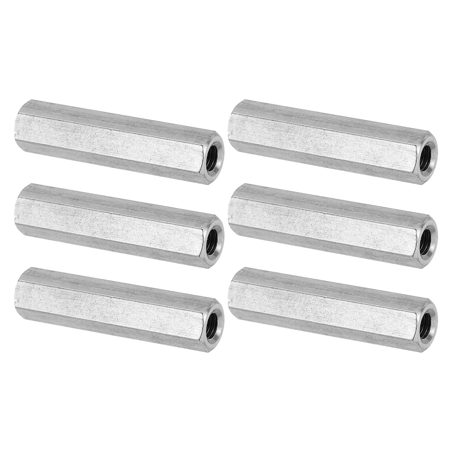 PATIKIL M6 x 1-Pitch 304 Stainless Steel Hex Coupling Nuts, 6Pcs 50mm/ 2" Length Coarse Fully Threaded Rod Coupling Nut Studding Connector Fasteners, Silver Tone