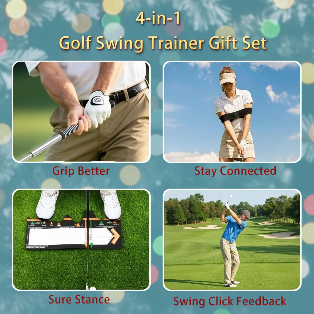 WONXISEN Golf Swing Training Aid - Retractable Grip Trainer with Click Feedback Portable & Right Handed Perfect for Beginners Indoor/Outdoor Use Golf Sure Stance Beginner