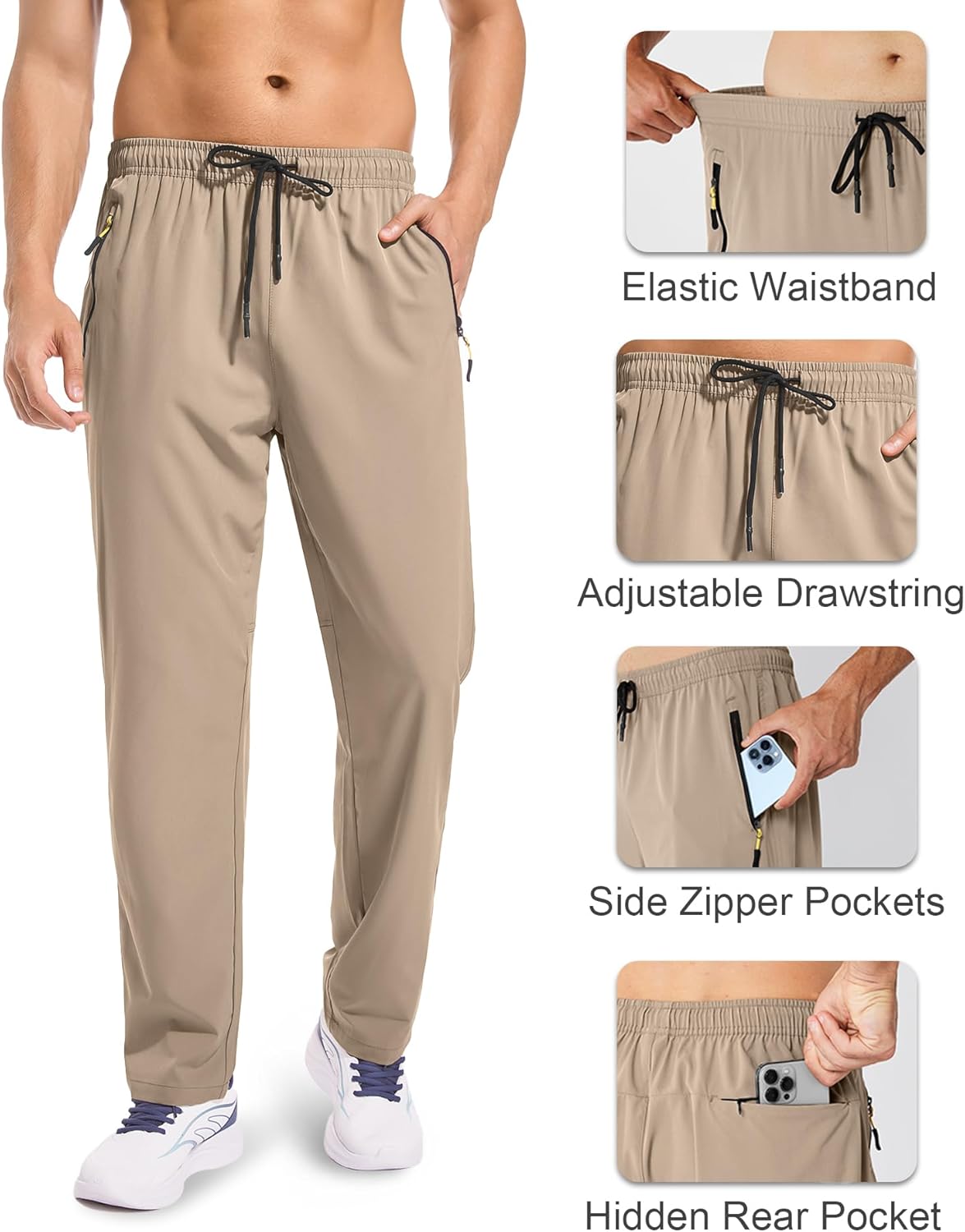 Zoofly Men's Athletic Sweatpants - Breathable Quick-Dry Joggers for Workout & Hiking | Water-Resistant