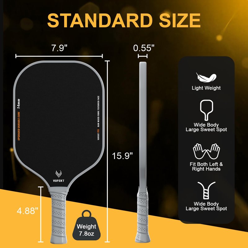 Pickleball Paddles Set of 2, Lightweight Raw Carbon and Glass Fiber Surface Pickleball Racket Set with 14mm PP Honeycomb Core, USAPA Compliant, 4 Pickle Balls, 4 Tapes, 1Bag, 1 Paddle Cleaner