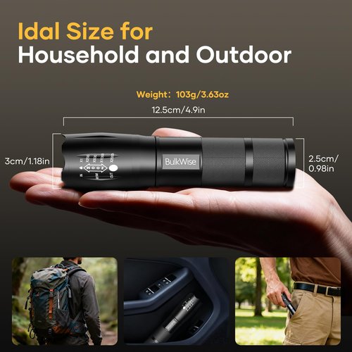 BulkWise 4 Pack Rechargeable Flashlights High Lumens, Bright 1 Mode Small Flashlight Powerful Tactical Flashlights Rechargeable, LED Flash Light Zoomable for Camping Hiking Emergency Gift