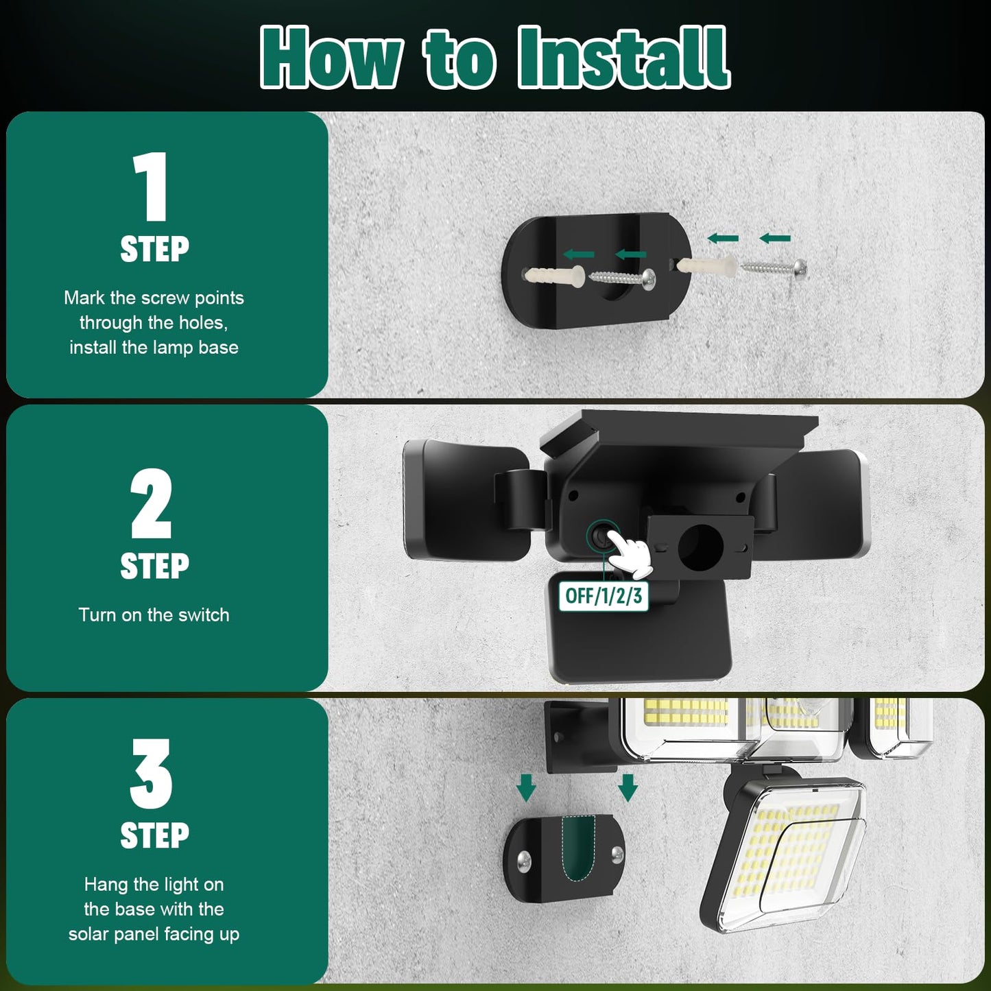 Mokot 3000LM 288 LED 4 Heads Solar Lights Outdoor Waterproof IP65, Motion Sensor Outdoor Lights with 3 Modes 270° Wide Angle Flood Lights, Security Lights for Yard, Porch, Patio(2 Packs)