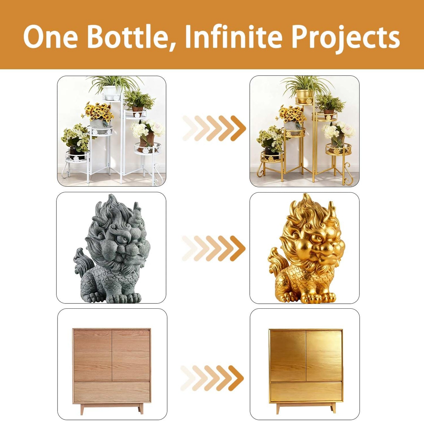 Anirun Liquid Gold Leaf Paint 6.35 Oz, 2 in 1 Furniture Paint for Wood, Art, Painting, Handcrafts, Clay Craf, Easy to Apply DIY Crafts(Pack of 1)