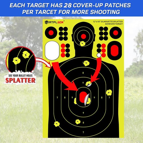 Atflbox Silhouette Splatter Targets - 12x18 Inch Adhesive Stickers in Bright Fluorescent Yellow | Ideal for Indoor & Outdoor Shooting