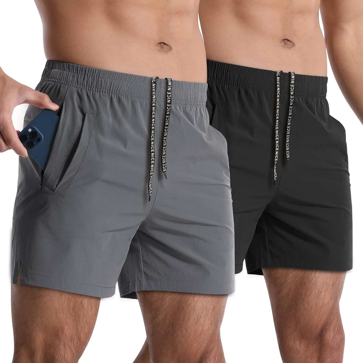 Skiennix Men's Athletic Shorts - Quick-Dry 5-Inch Lightweight Gym & Running Shorts with Pockets | 2 Pack