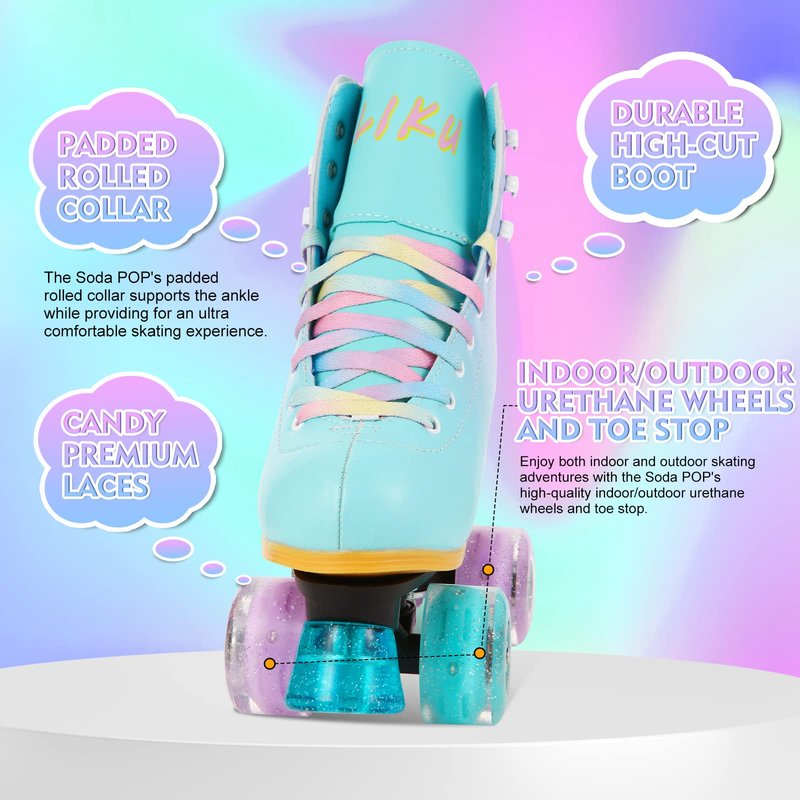LIKU Quad Roller Skates for Girl and Women with All Wheel Light Up,Indoor/Outdoor Lace-Up Fun Illuminating Roller Skate for Kid (Purple, J12-J13)