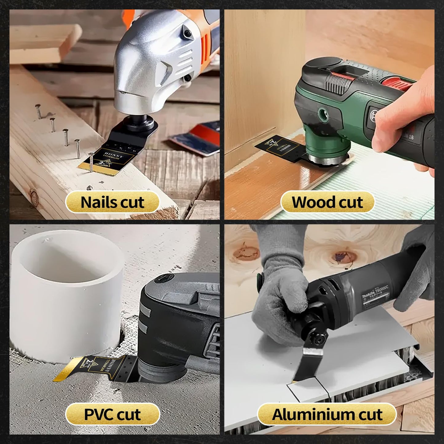 Hiinny 6PCS Titanium Oscillating Tool Blades, Professional Universal Titanium Oscillating Saw Blades Multitool Blades Kits for Metal Wood Plastics, Dewalt Milwaukee Ryobi Fein