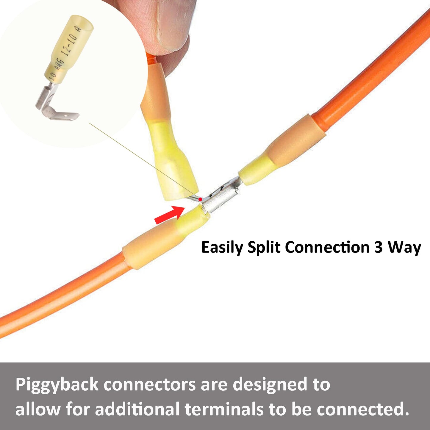 XUGERIP 50 PCS Heat Shrink Piggyback Spade Connectors, AWG 10-22 Insulated Quick Disconnect Wire Connector, Electrical Butt Terminals for Marine, Electronics, Automotive
