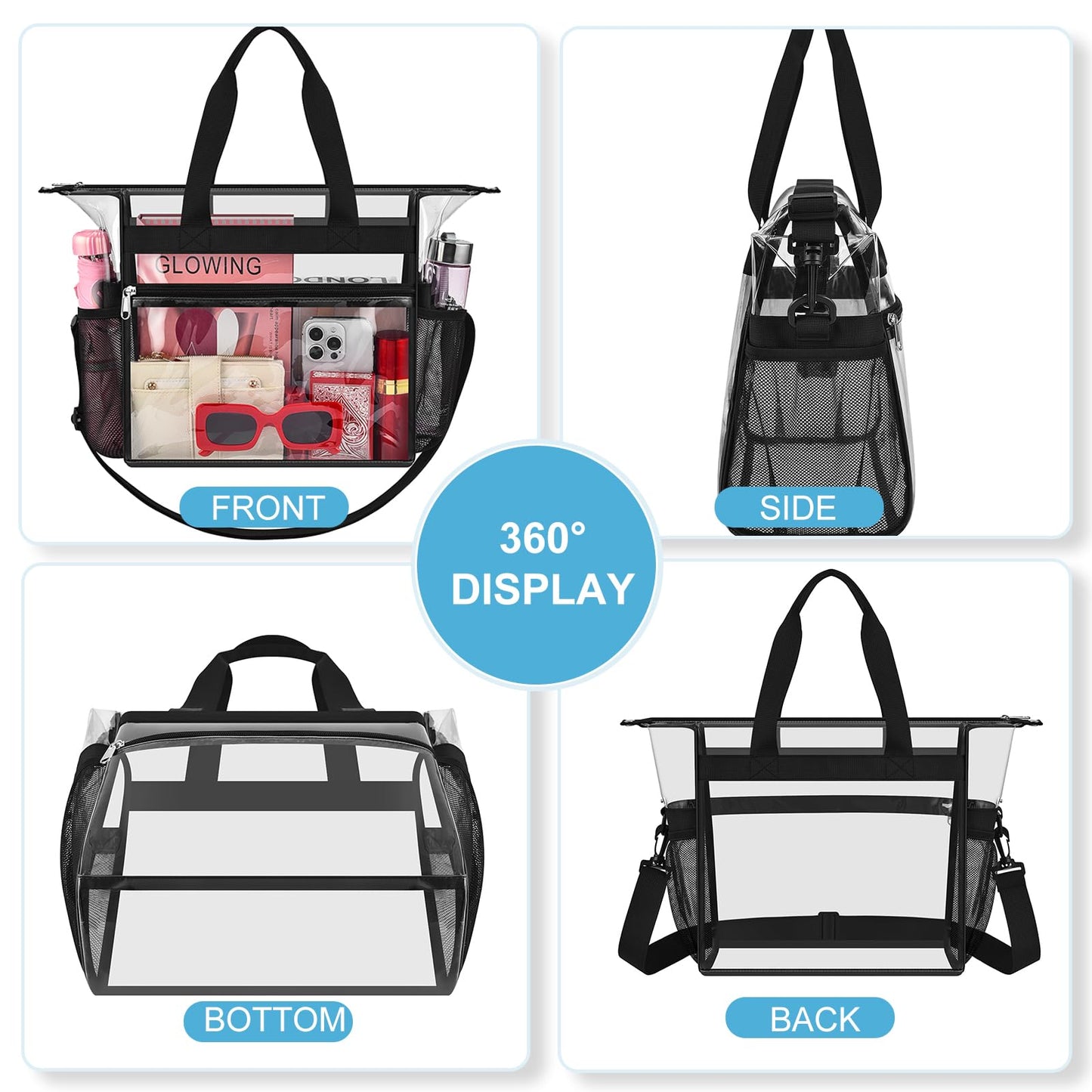 Busiuw Clear Bag for Stadium Events Approved 12x6x12 - Clear Tote Bag Sports Fan Tote Bag with Reinforced Strap for Sport Festival Work Game Day
