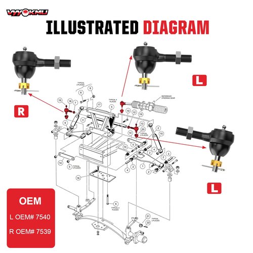 VYYOKMU Ball Joint Kit, 3PCS Golf Cart Tie Rod Ends with Grease Fitting fit for Club Car DS 1976-2008 Gas & Electric, 2*Left-Hand OEM# 7540, 1*Right-Hand OEM# 7539, Tie Rod End for Golf Cart Club Car