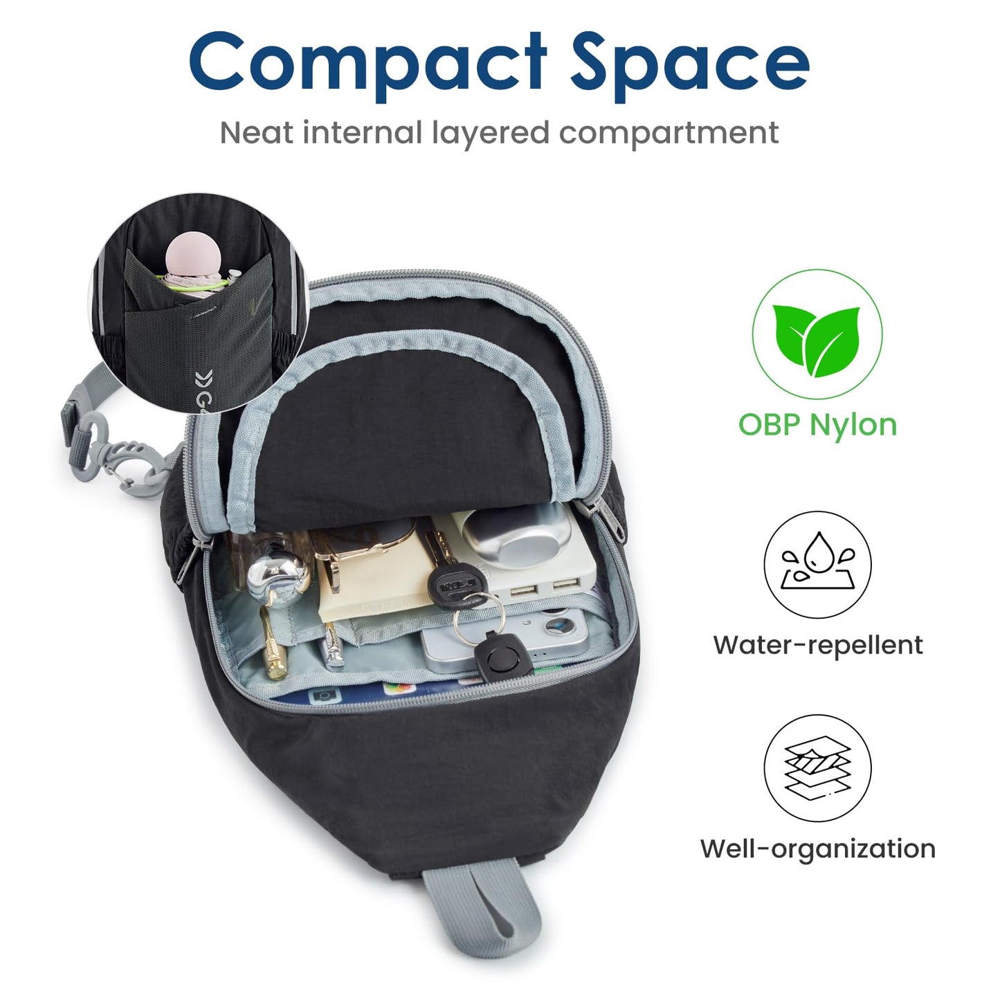 G4Free Sling Bag Casual Chest Shoulder Handbag Crossbody Backpack for Men with Front Pocket (Black)