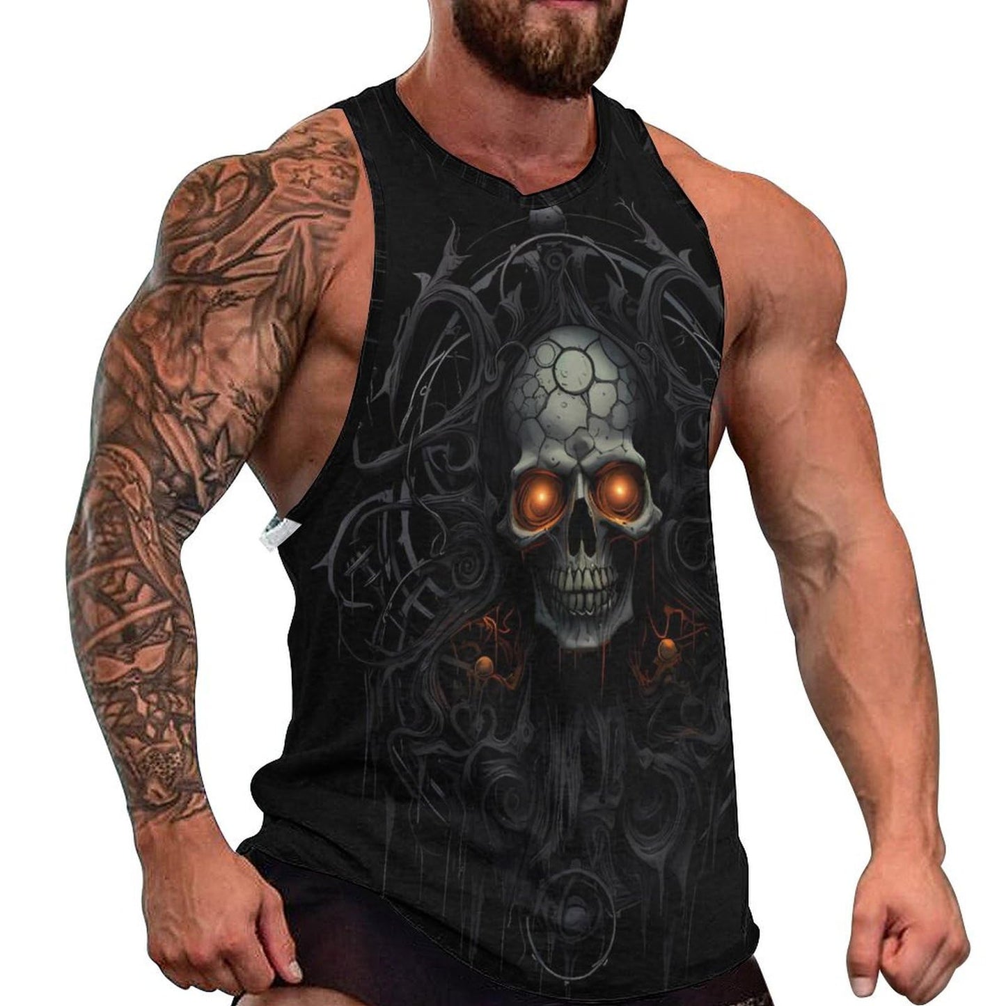 HOTYD Men's Shirts Tank Tops Skull Men Undershirts Summer Big and Tall Shirt for Men 3D Printed Vintage Graphic Sleeveless Cotton Muscle Slim Fit Shirts Black 3XL