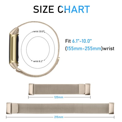 Meliya for Fitbit Charge 6 Bands Women Men, Stainless Steel Metal Mesh Loop Adjustable Magnetic Wristband Replacement Straps Compatible with Fitbit Charge 6 Fitness Tracker (Champagne)