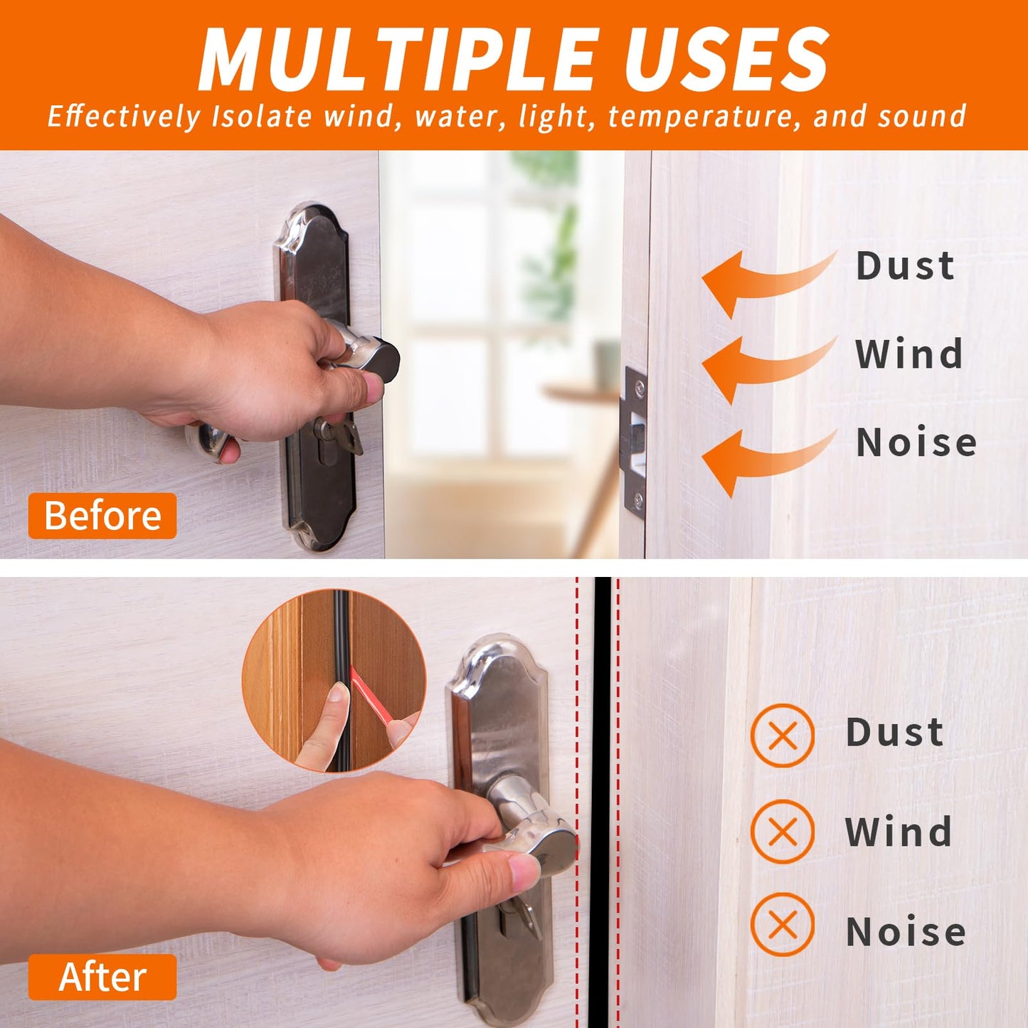 SILIENTWERK 40 Feet Self-Adhesive Rubber Weather Stripping Fits Big Gaps, Extra Thick Rubber Door Weather Stripping Door Seal Strip for Door Frame Door Insulation Strip Waterproof(Black)