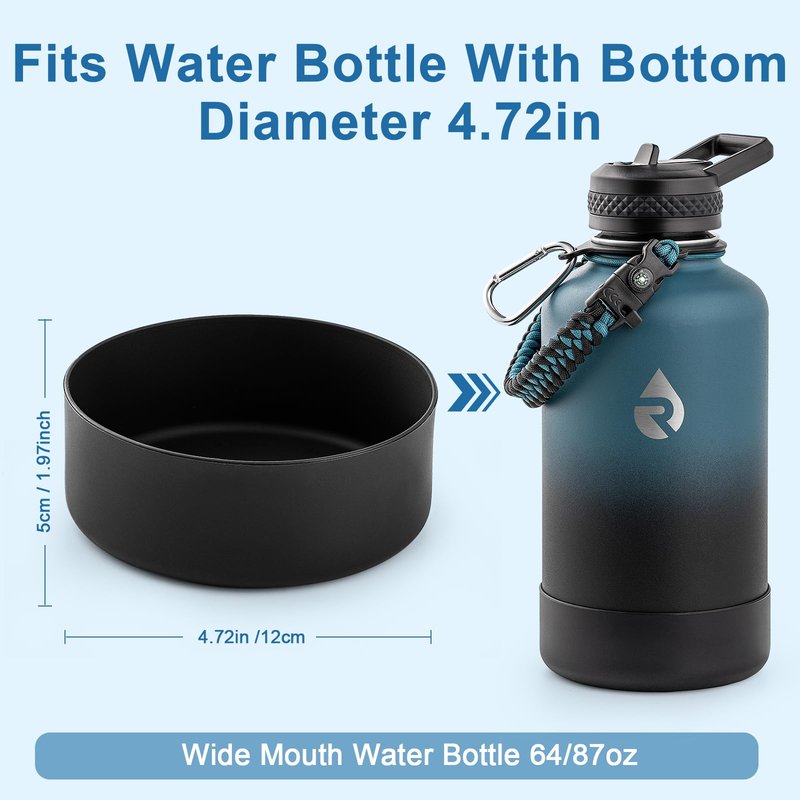 RAYMYLO 2PCS Silicone Water Bottle Boot - Accessories Stainless Steel Insulated Water Bottle Bottom Protector - BPA-Free&Non-Toxic, 64/87oz Black