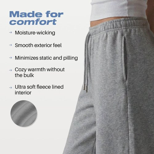 Common Stitch 3 Pack Wide Leg Fleece Lounge Sweatpants for Women — Deep Pockets, Relaxed Fit, Elastic Drawstring Waist