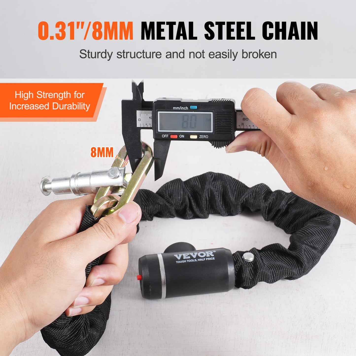 VEVOR 2.79 Ft Heavy Duty Anti-Theft Bike Chain Lock, 8mm, Black, Combination Lock, Cut Resistant, Ideal for Bicycles, Motorcycles, Gates, Fences