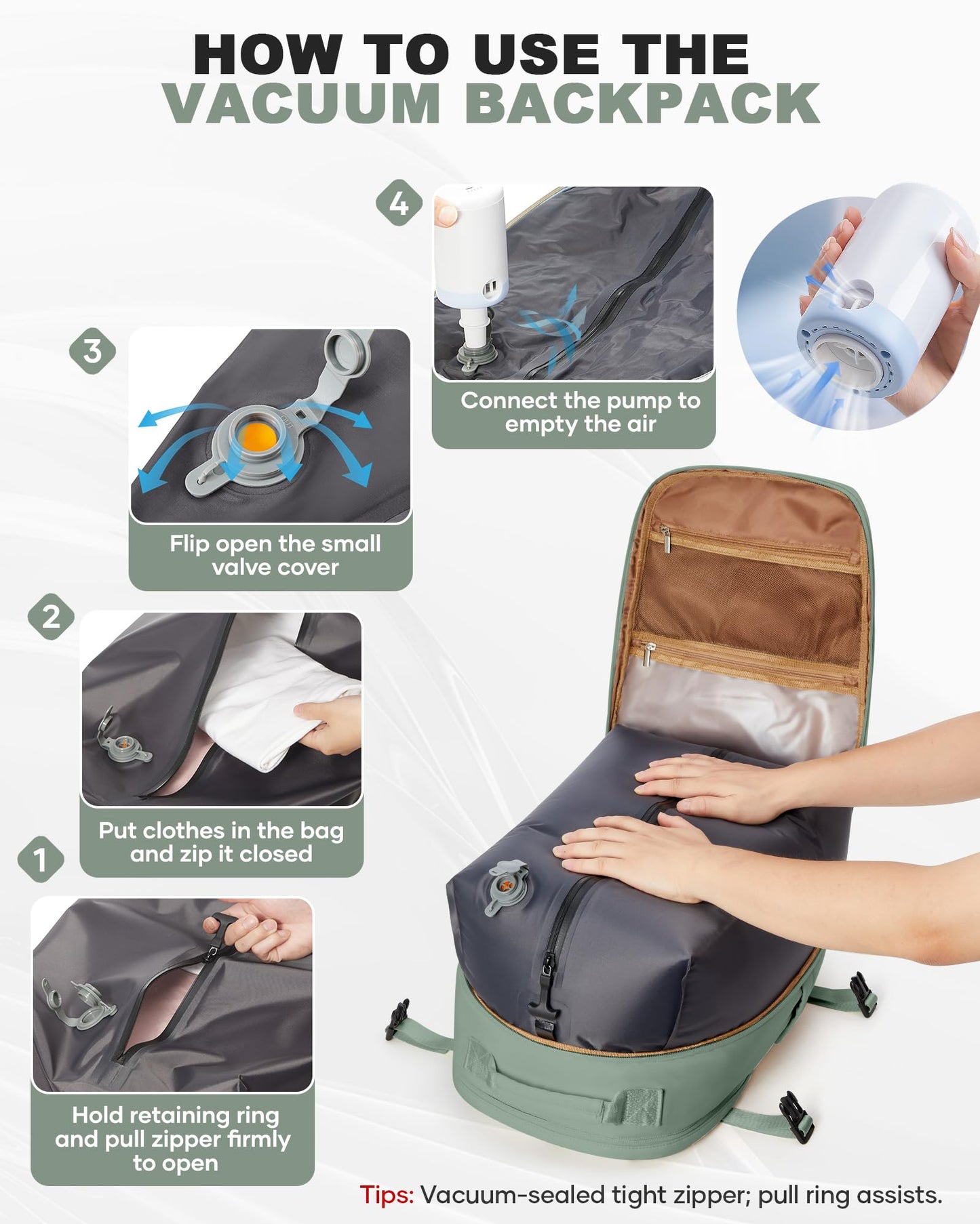 coofay Vacuum Backpack Travel with Pump Vacpack Backpack with Vacuum System Travel Compression Backpacks for Women Mochila De Viaje Carry on Luggage