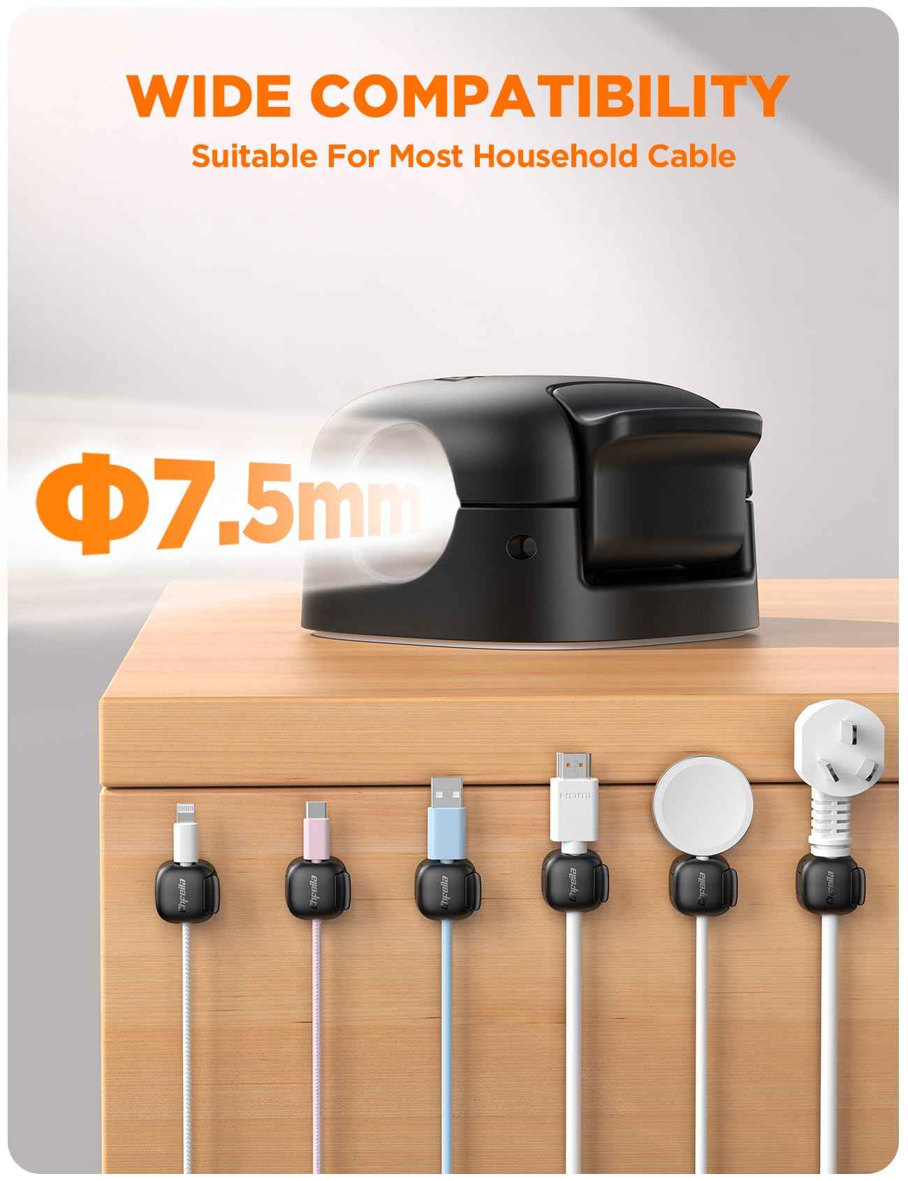 6Pack Cord Organizer - Chfeila [Dual Spring & Clasp Lock] Cable Management Clips, Adhesive Phone Charger Keeper, Compact Wire Holder for Nightstand/Car, Home Office Desk Accessories Decor Essentials