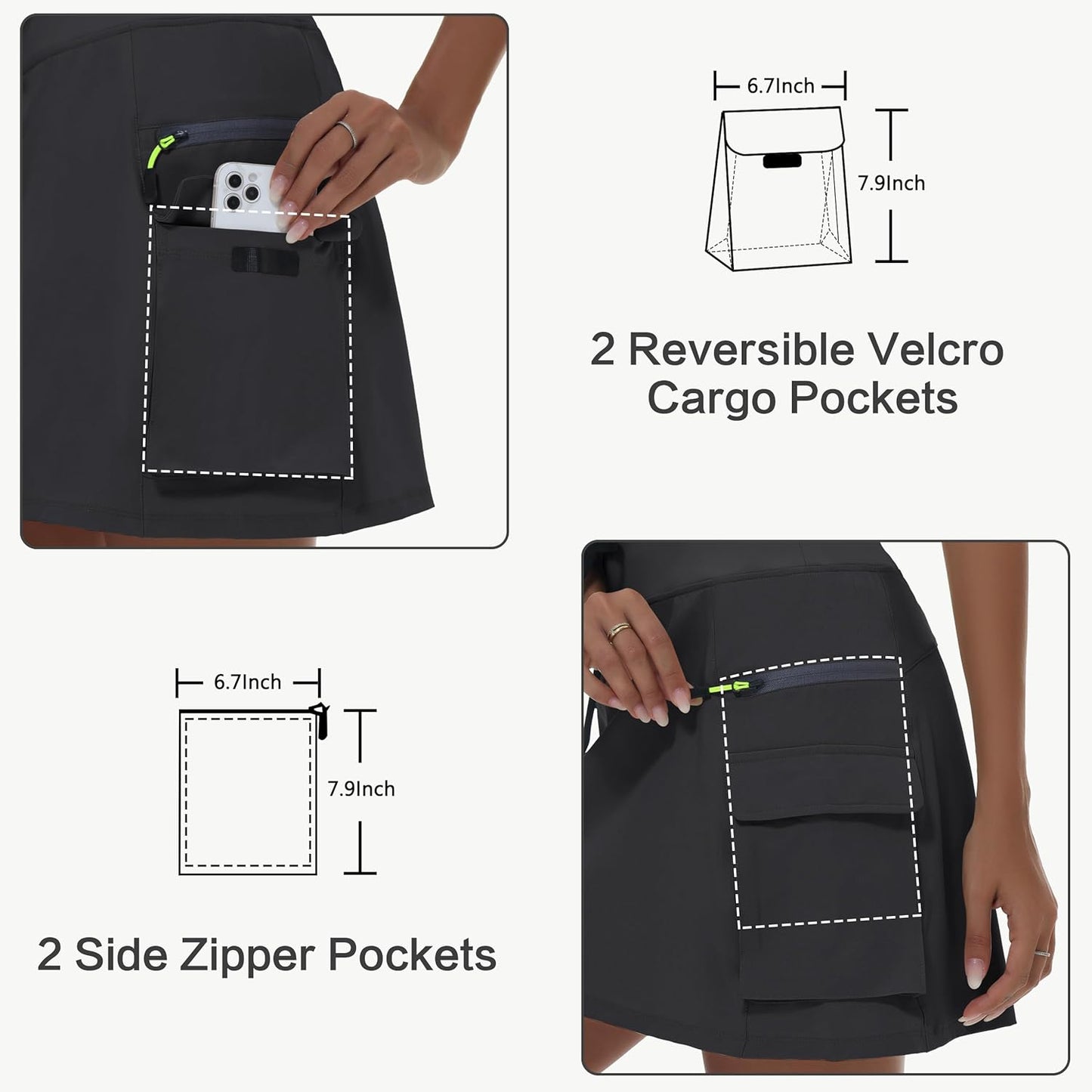 MIVEI Skorts for Women - High Waisted Quick-Dry Hiking Cargo Skorts with Zipper Pockets