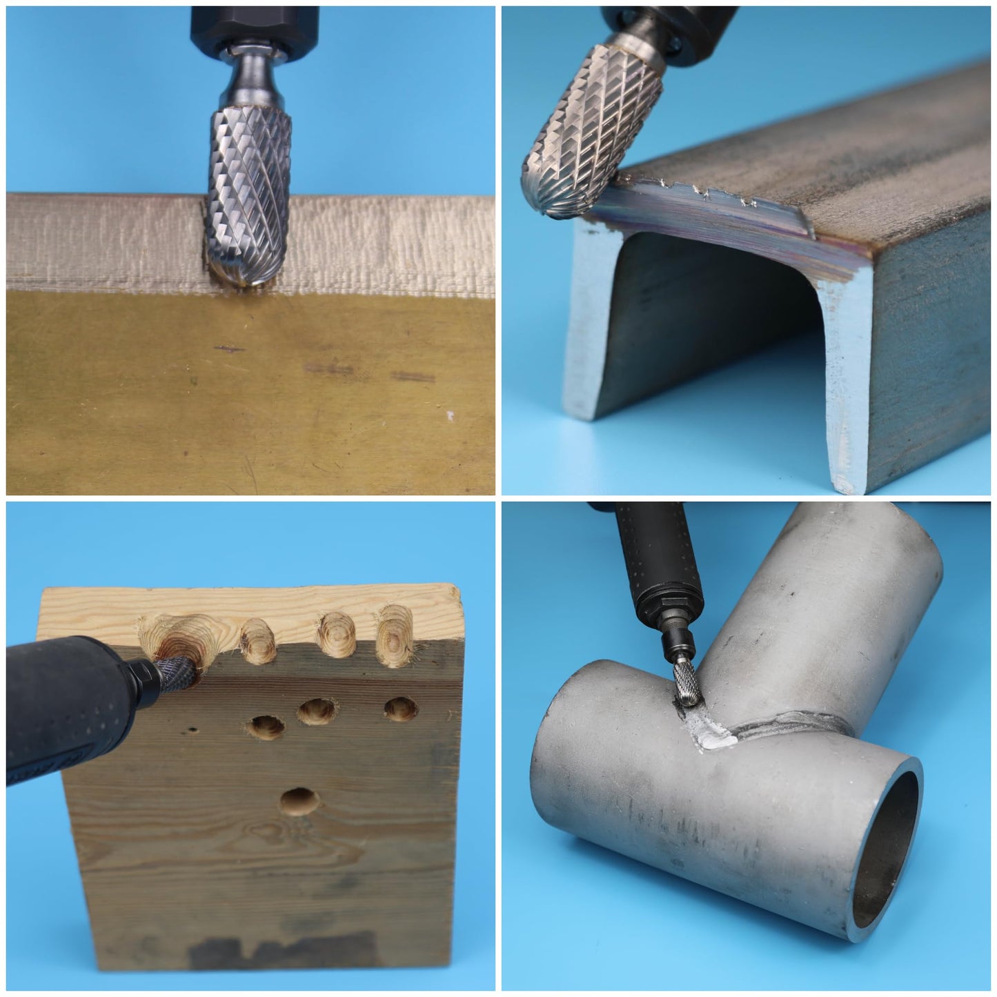 Sworker 4Pcs Carbide Burr Set 1/4 Shank w/Clear Box Head Dia 8mm Die Grinder Bits Rotary Tools Attachment Kit Rasp File Accessories Metal Wood Stone Steel Grinding Deburring Cutting Porting Carving