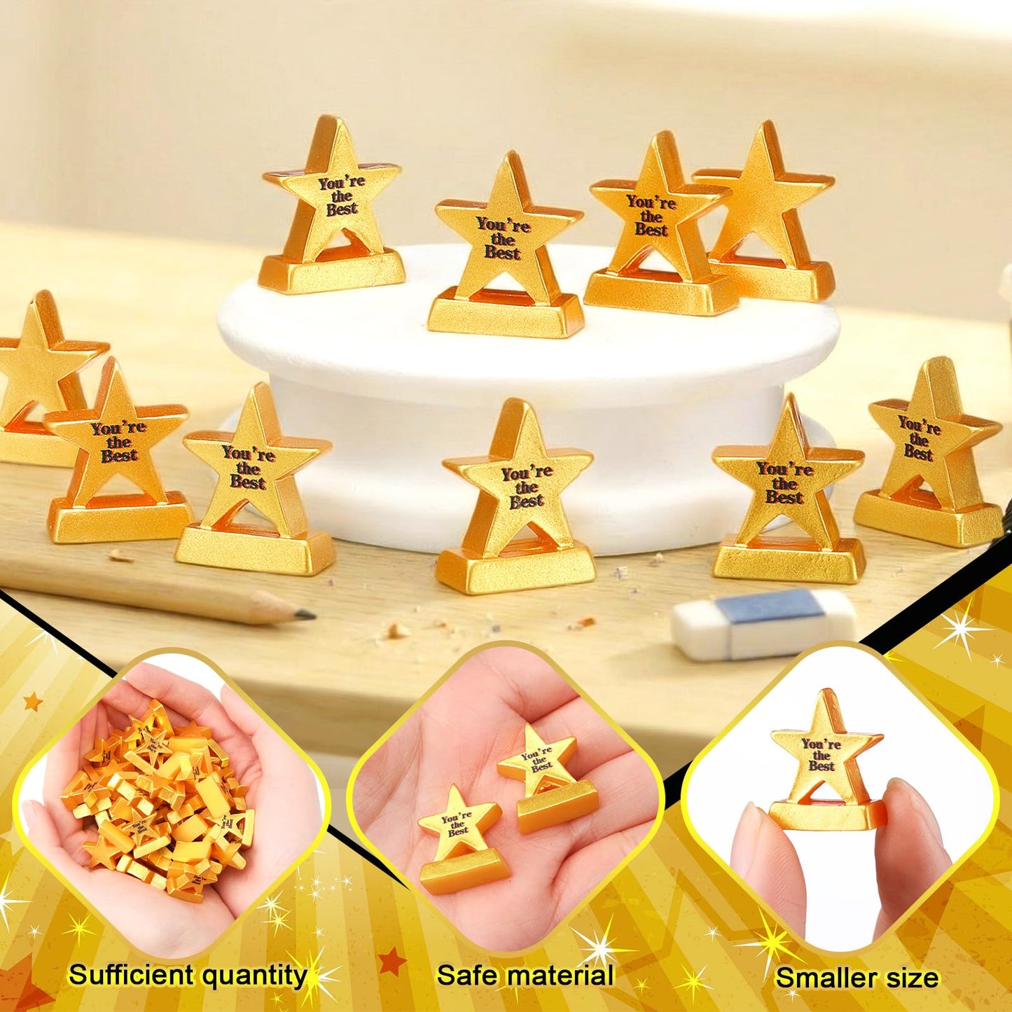 Leinuosen 50 Pcs Mini Resin Star Trophy Figurines Tiny Bulk Inspirational Award Trophy Miniatures You are The Best Employee Appreciation Gifts for Events Recognition Adults Office Graduation