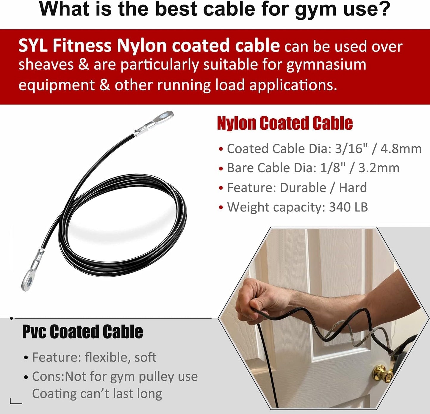 SYL Fitness Heavy Duty Steel Wire Rope - Replacement Cable for Home Gym Pulley System