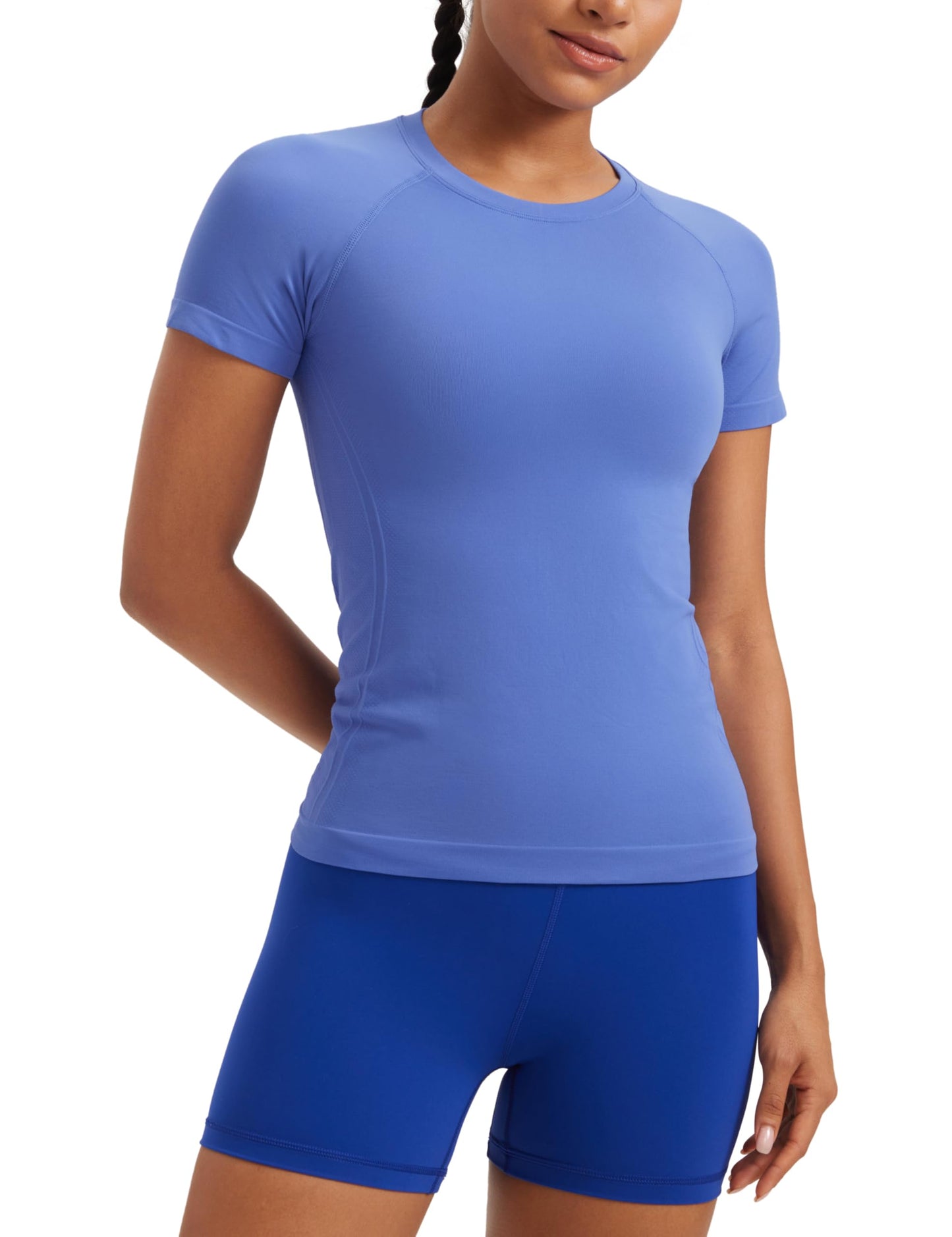 CRZ YOGA Seamless T-Shirt Hip Length Wild Indigo Medium