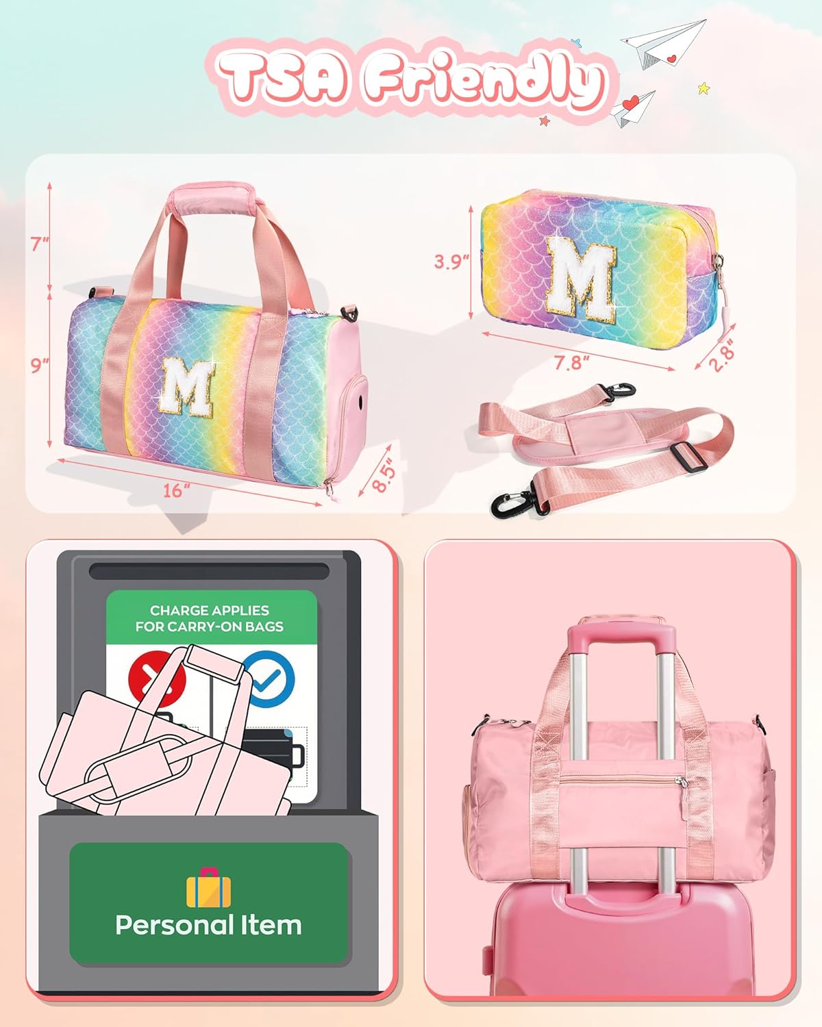 Skiennix Girl Gym Bag - Personalized Weekender Tote with Shoe Compartment & Makeup Pouch | Ideal Birthday & Graduation Gift (Letter Y)